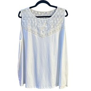 Andrea Jovine Aerin‎ White Lace Crochet Embroidered Tank Top 3X JS661030W
